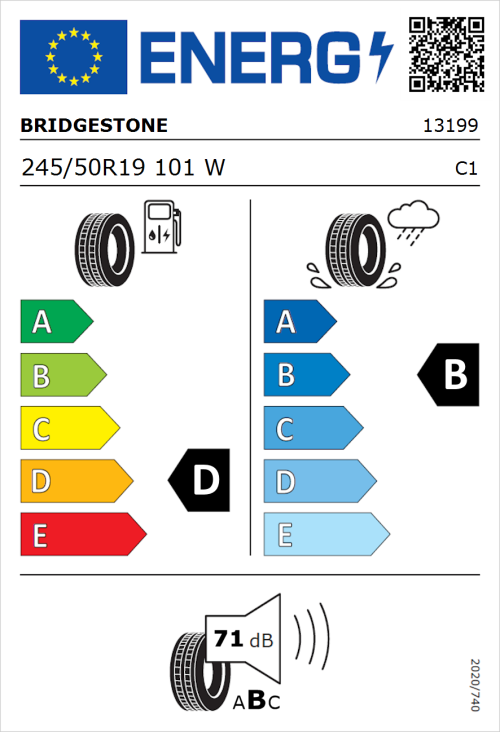 Tyre Label for Bridgestone Turanza T005A 245/50R19 101W