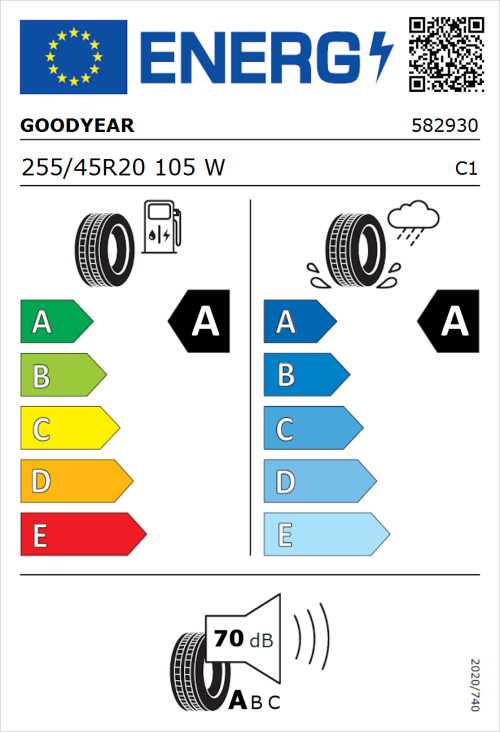 Tyre Label for Goodyear Eagle F1 Asymmetric 5 255/45R20 105W
