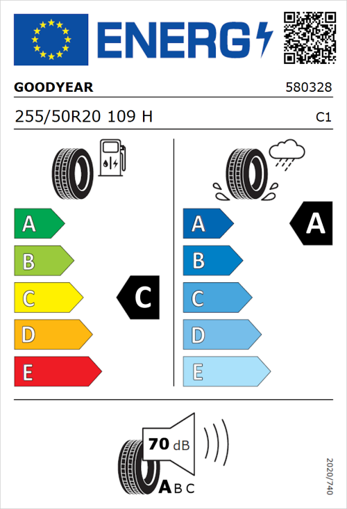 Tyre Label for Goodyear Eagle F1 Asymmetric 3 SUV 255/50R20 109H