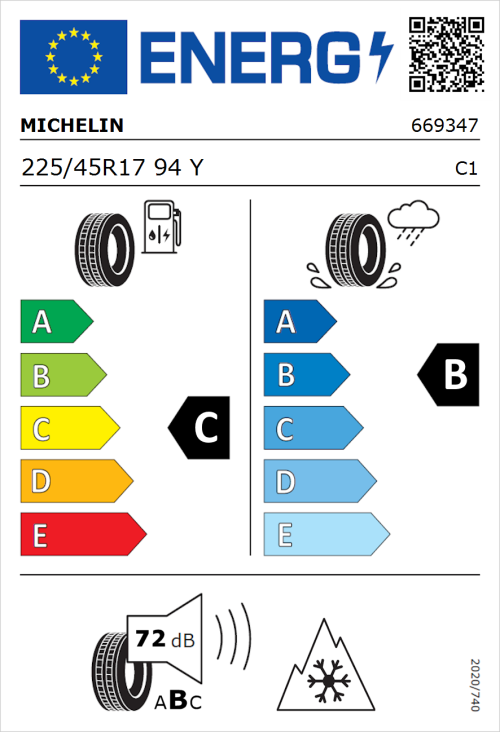 Tyre Label for Michelin CrossClimate 3 225/45R17 94Y
