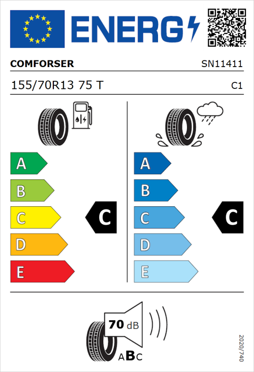 Tyre Label for Comforser CF600 155/70R13 75T